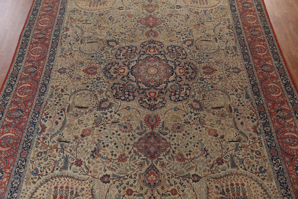 Pre-1900 Antique Vegetable Dye Tabriz Haj Jalili Persian Rug 13x20