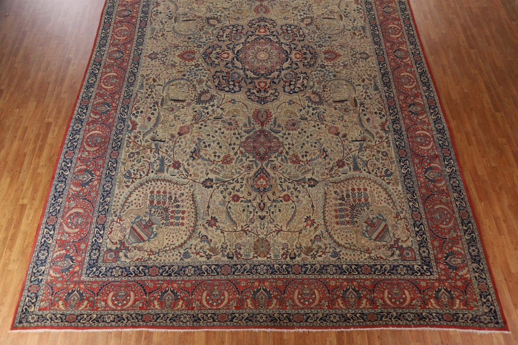 Pre-1900 Antique Vegetable Dye Tabriz Haj Jalili Persian Rug 13x20