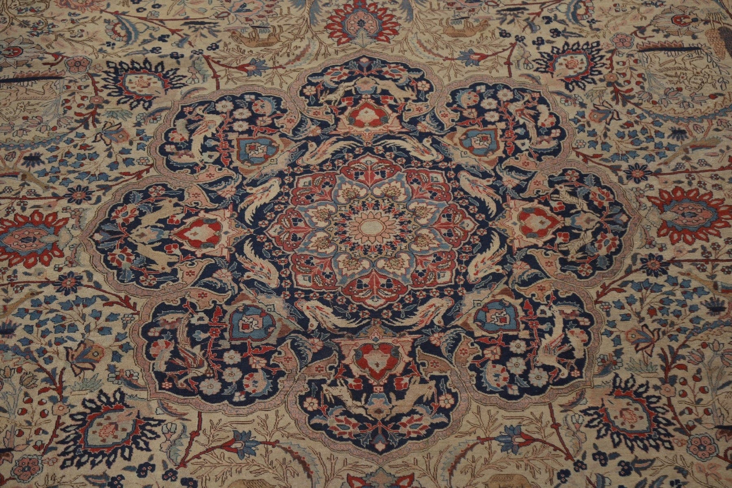 Pre-1900 Antique Vegetable Dye Tabriz Haj Jalili Persian Rug 13x20