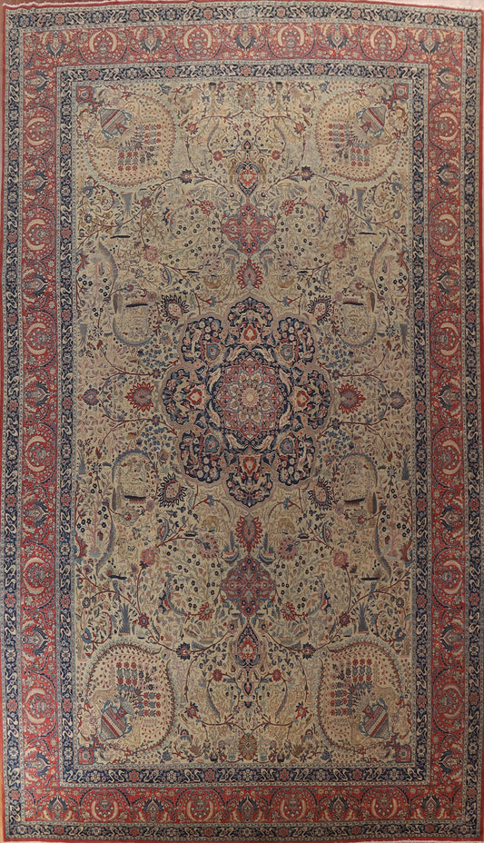 Pre-1900 Antique Vegetable Dye Tabriz Haj Jalili Persian Rug 13x20