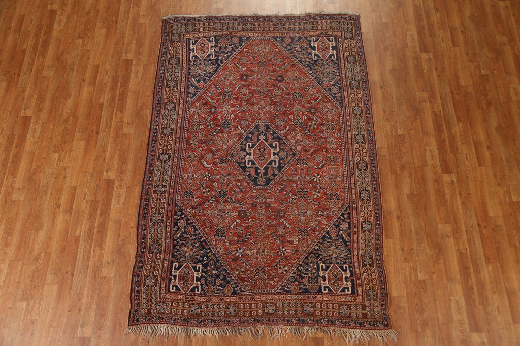 Pre-1900 Antique Vegetable Dye Qashai Persian Area Rug 5x8