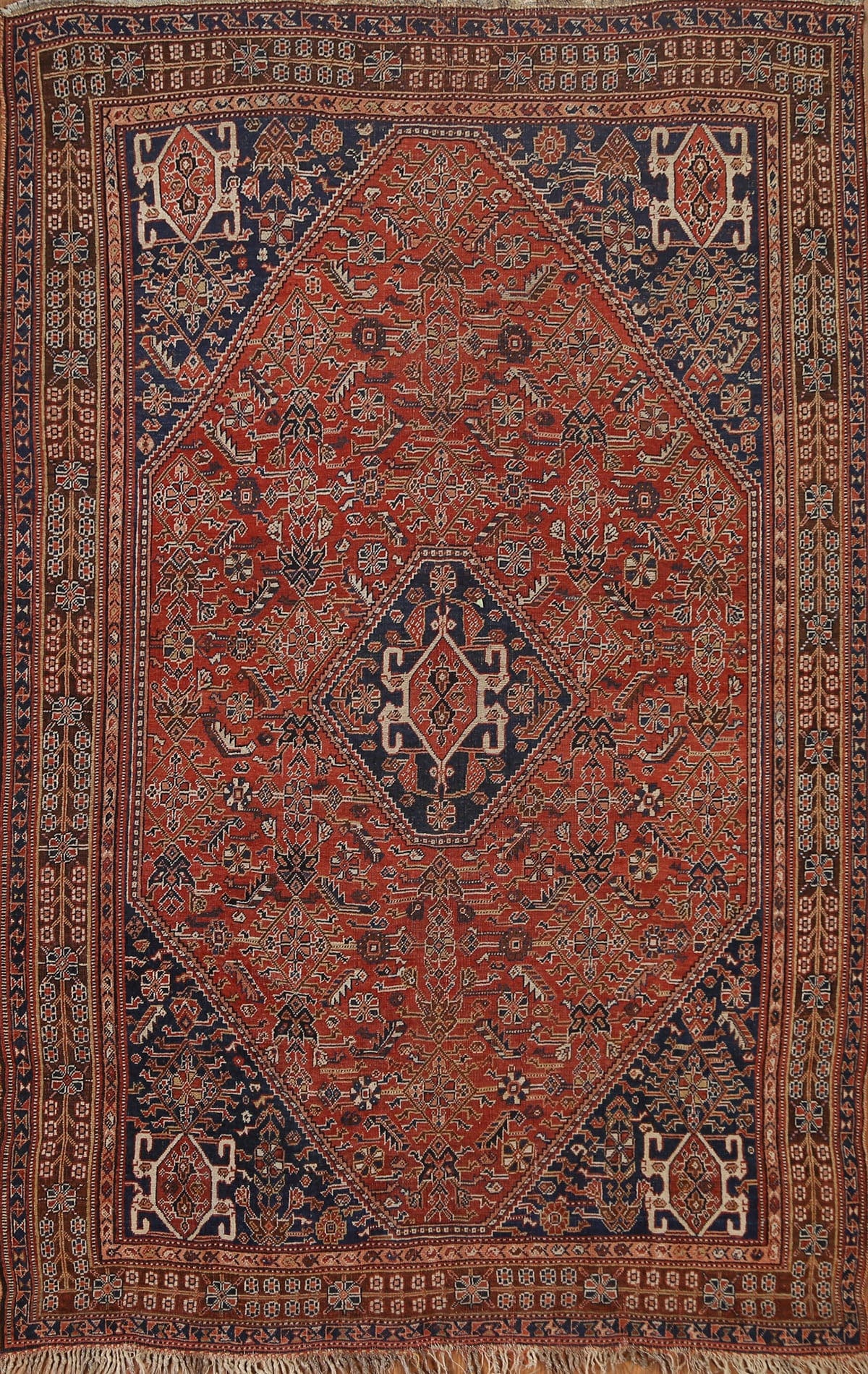 Pre-1900 Antique Vegetable Dye Qashai Persian Area Rug 5x8