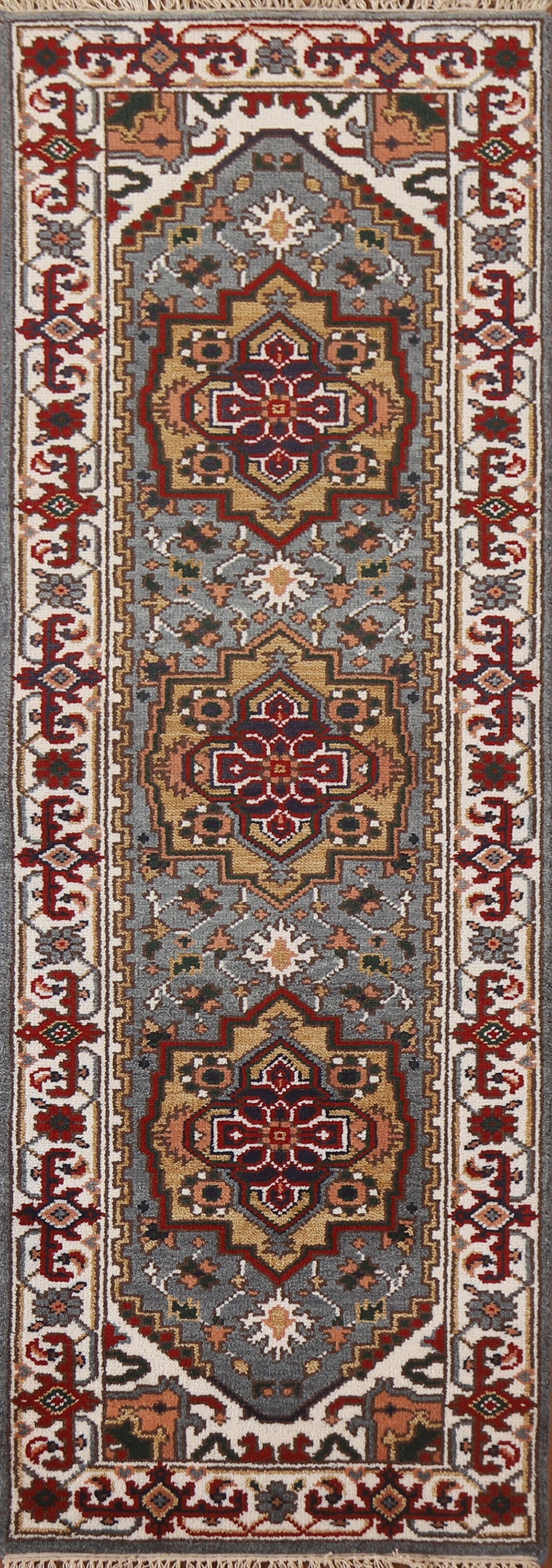 Geometric Heriz Serapi Wool Runner Rug 3x8