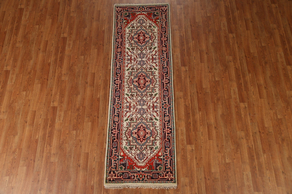 Hand-Knotted Heriz Serapi Runner Rug 3x8