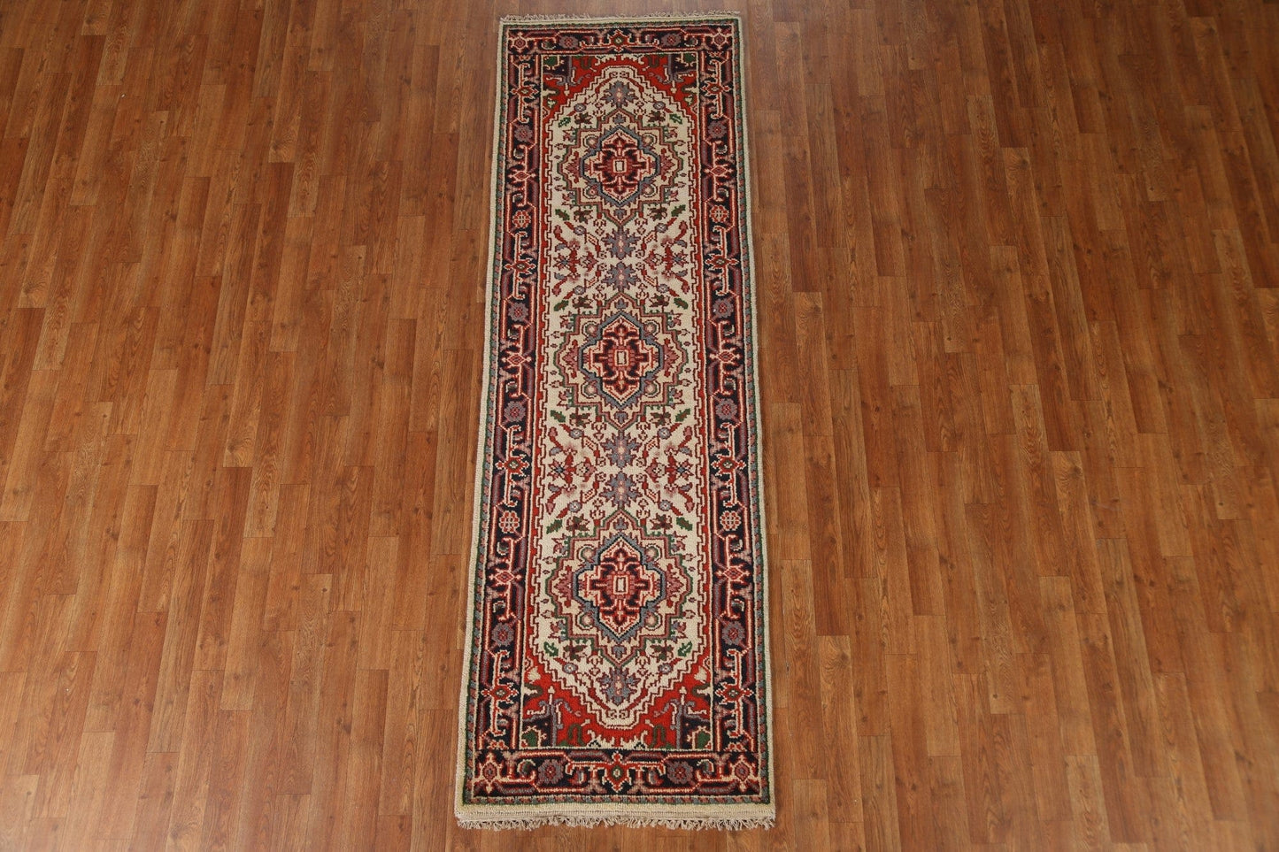 Hand-Knotted Heriz Serapi Runner Rug 3x8