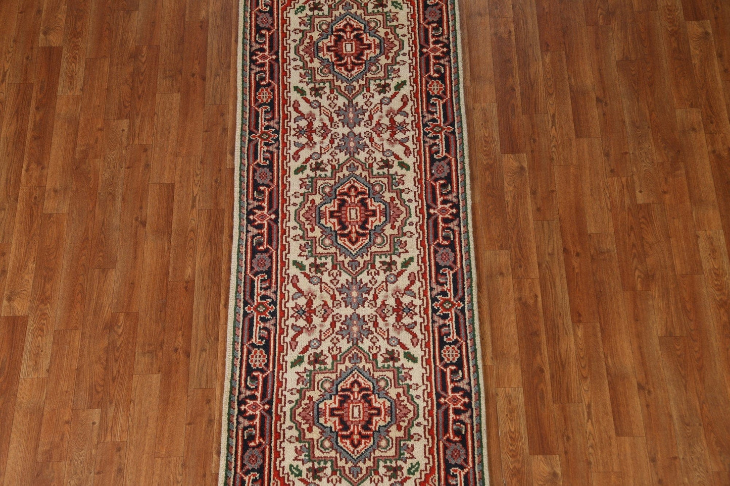 Hand-Knotted Heriz Serapi Runner Rug 3x8