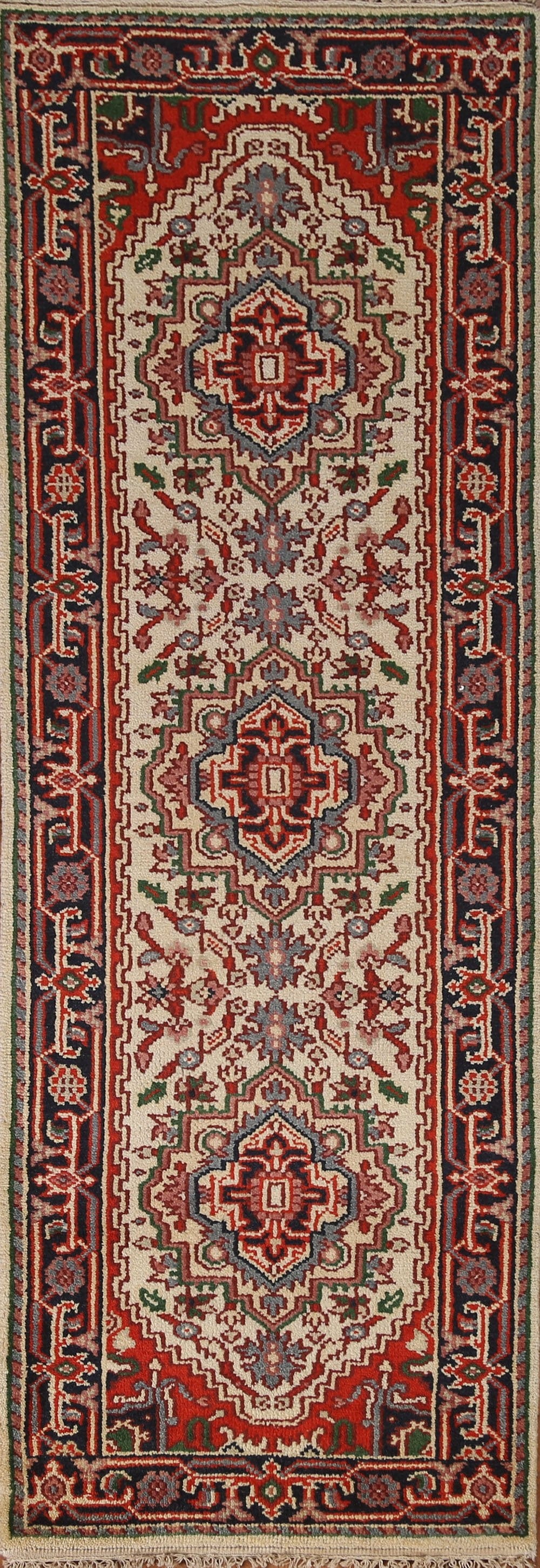 Hand-Knotted Heriz Serapi Runner Rug 3x8