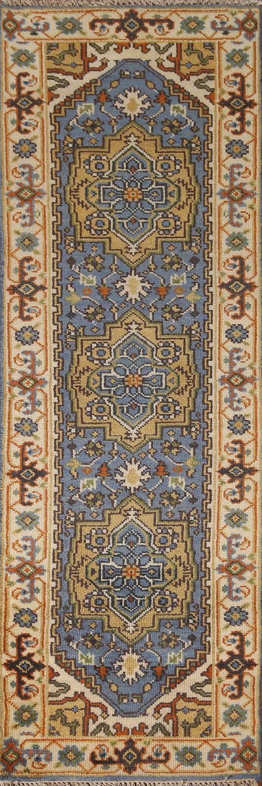 Light Blue Heriz Serapi Oriental Runner Rug 3x8