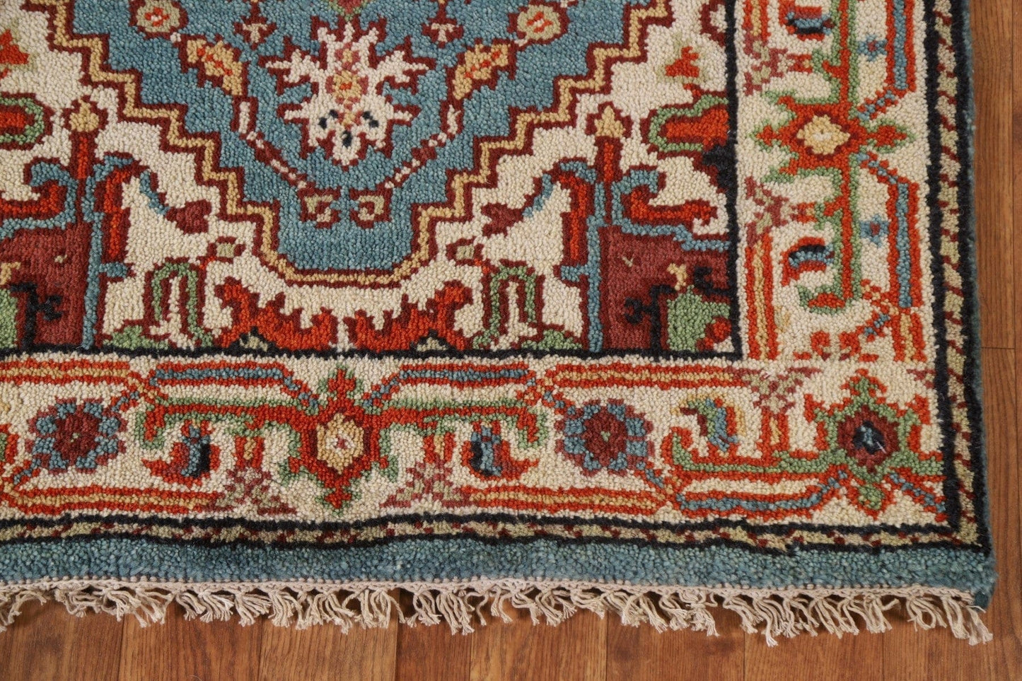 Light Blue Heriz Serapi Wool Runner Rug 3x8