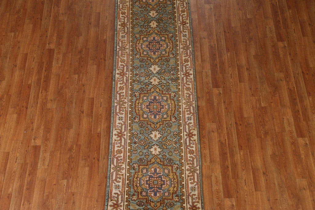 Geometric Heriz Serapi Wool Runner Rug 3x10