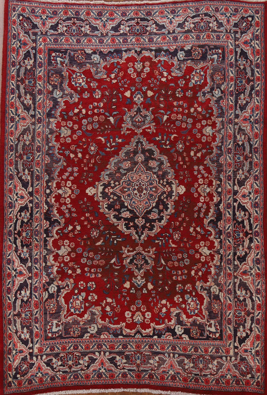 Vintage Floral Mashad Persian Area Rug 7x10