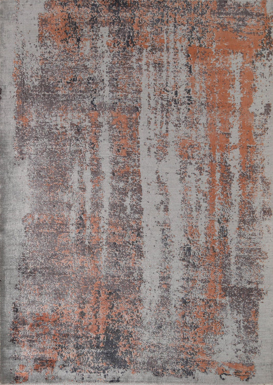 100% Silk Distressed Look Abstract Area Rug 5x7
