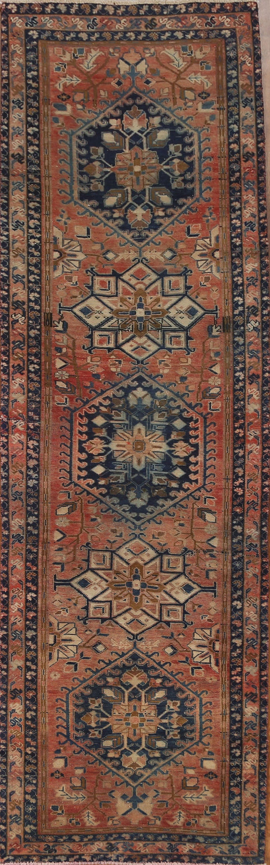 Geometric Heriz Persian Runner Rug 3x10