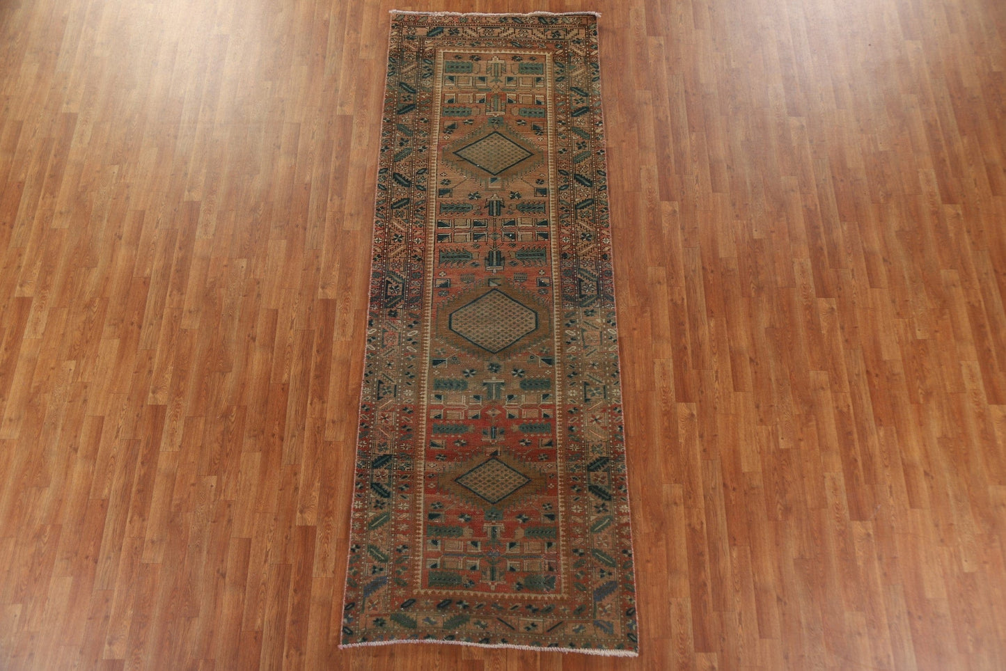 Geometric Heriz Persian Runner Rug 4x10