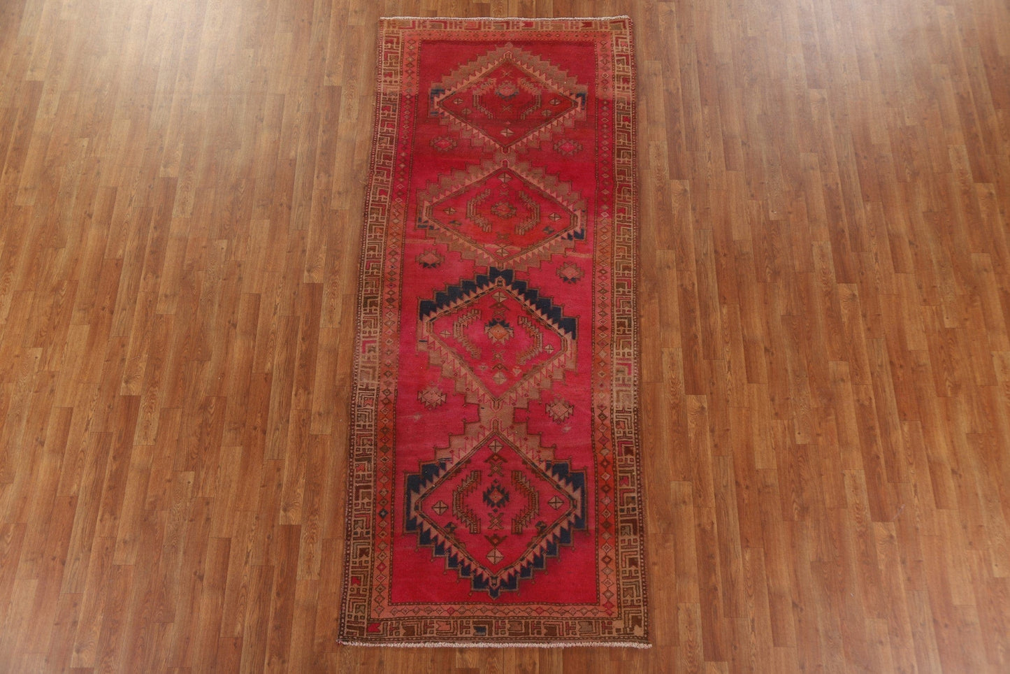 Geometric Meshkin Persian Runner Rug 4x9