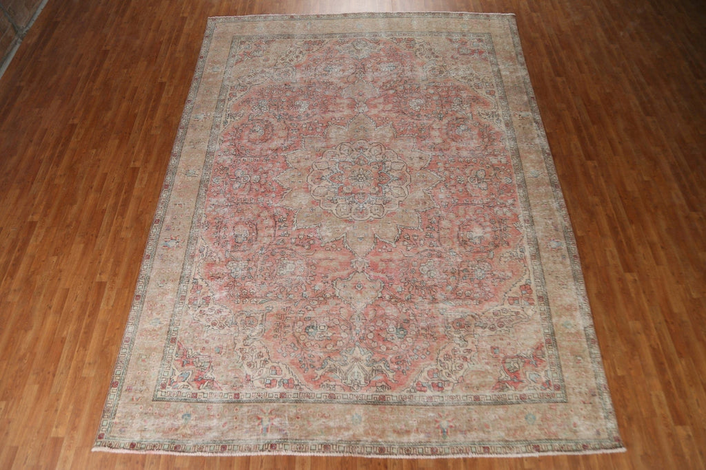 Vintage Distressed Tabriz Persian Rug 10x13