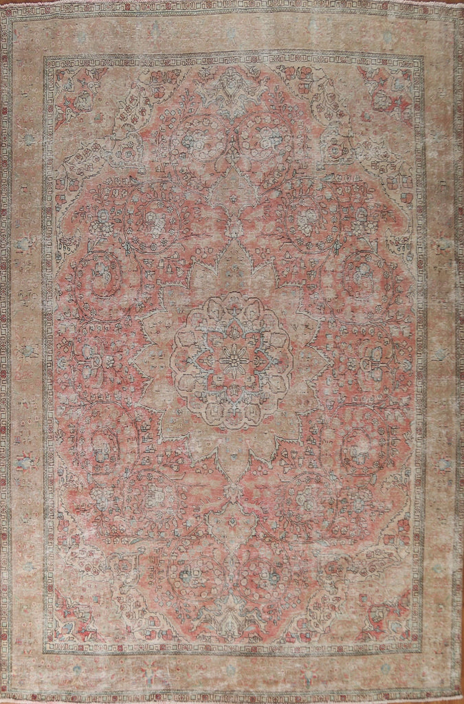 Vintage Distressed Tabriz Persian Rug 10x13