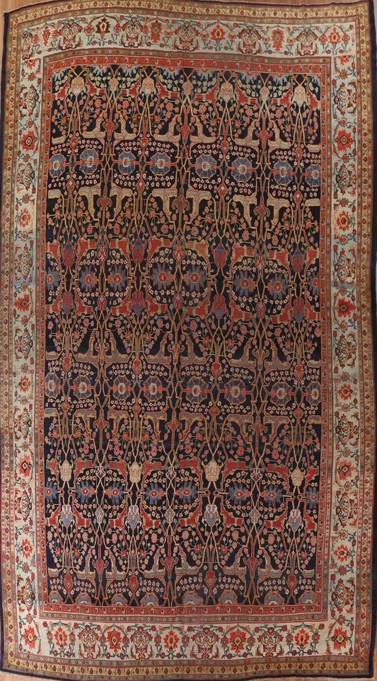 Pre-1900 Antique Vegetable Dye Bidjar Halvaei Persian Rug 12x19