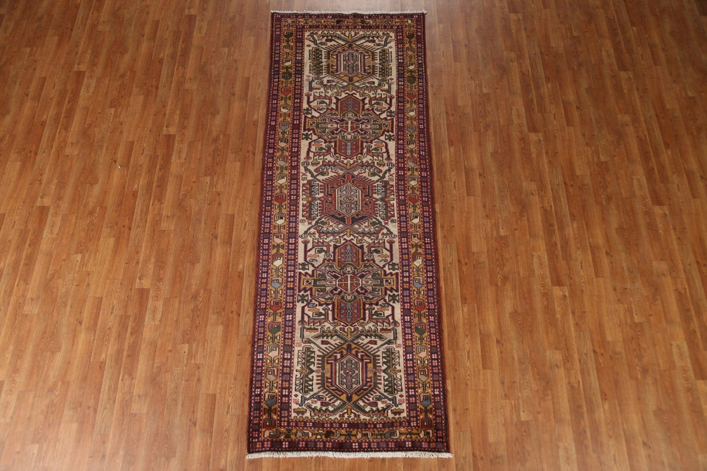 Antique Vegetable Dye Heriz Persian Runner Rug 3x9