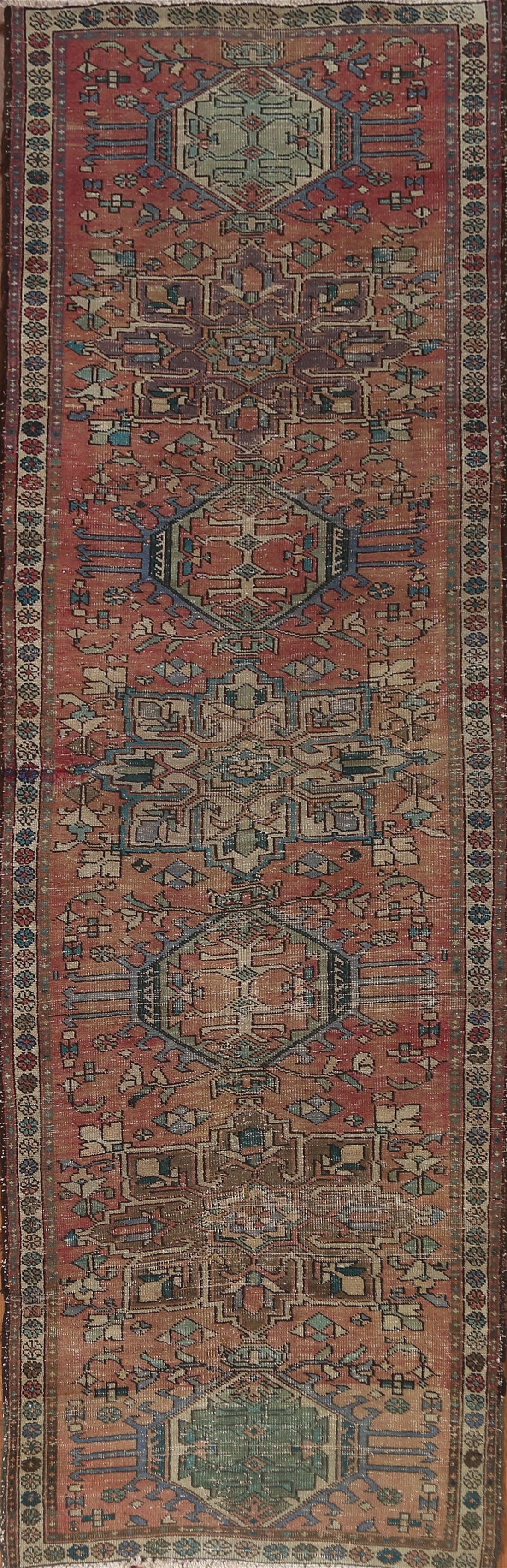 Geometric Heriz Persian Runner Rug 3x11