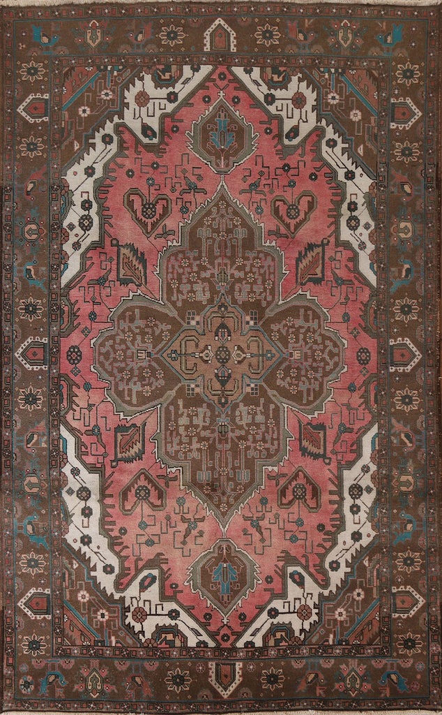 Pink Geometric Heriz Persian Area Rug 7x10