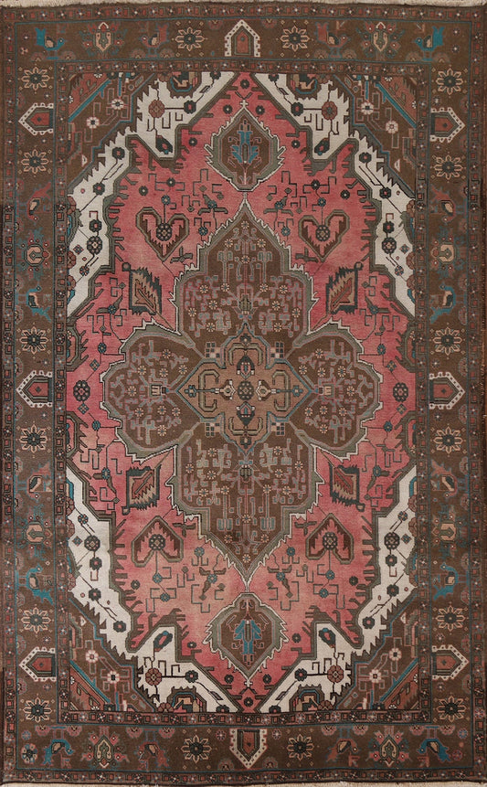 Pink Geometric Heriz Persian Area Rug 7x10