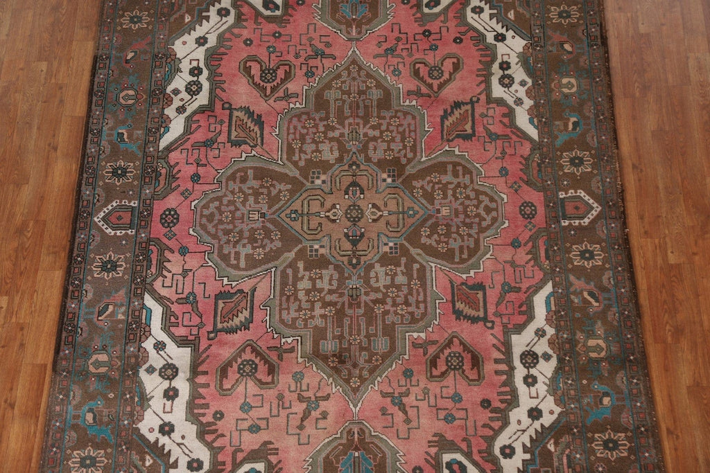 Pink Geometric Heriz Persian Area Rug 7x10