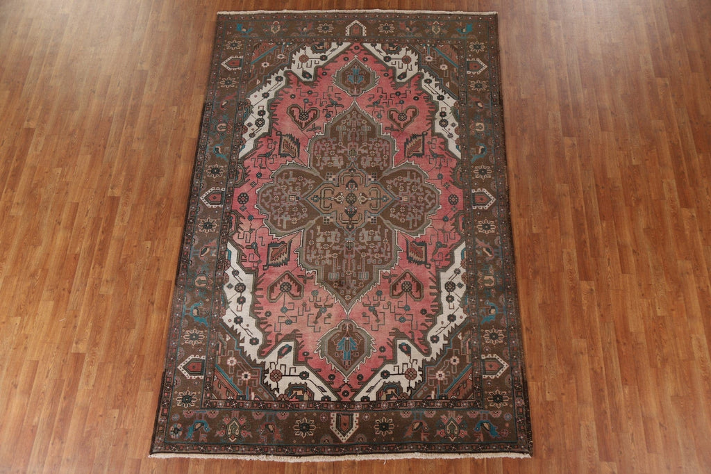 Pink Geometric Heriz Persian Area Rug 7x10