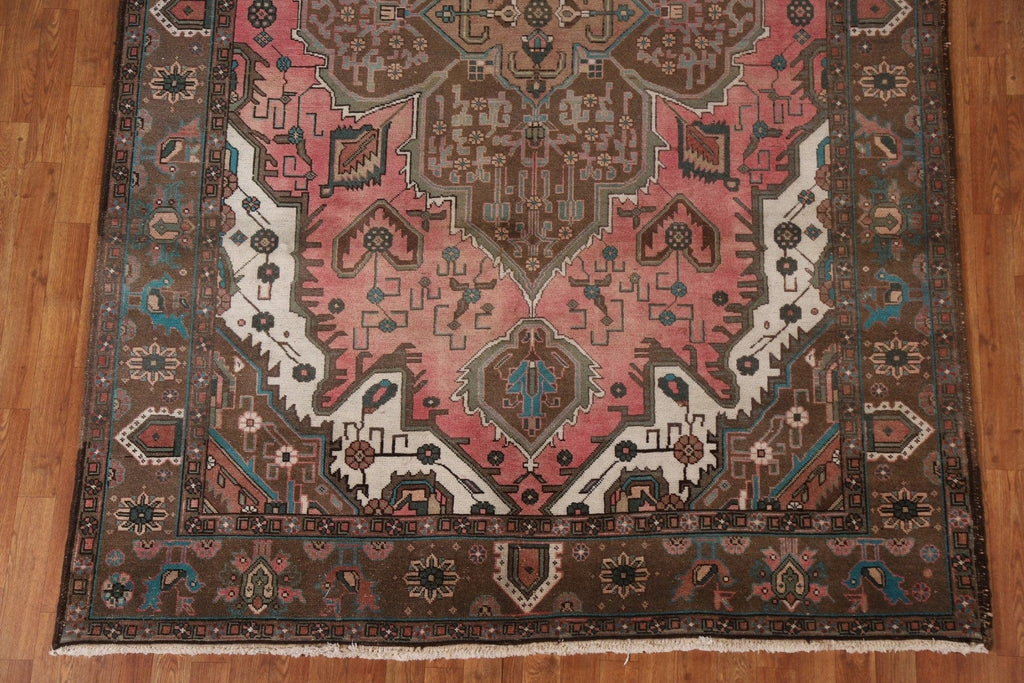 Pink Geometric Heriz Persian Area Rug 7x10