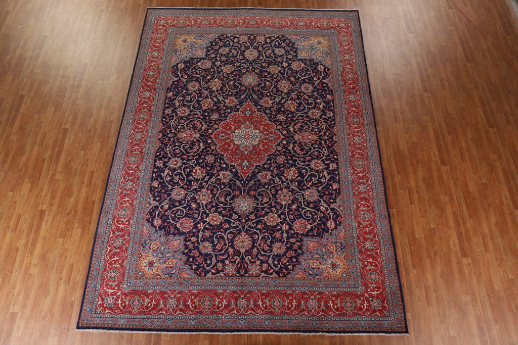 Navy Blue Floral Sarouk Persian Large Rug 10x14