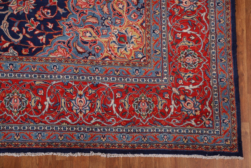 Navy Blue Floral Sarouk Persian Large Rug 10x14