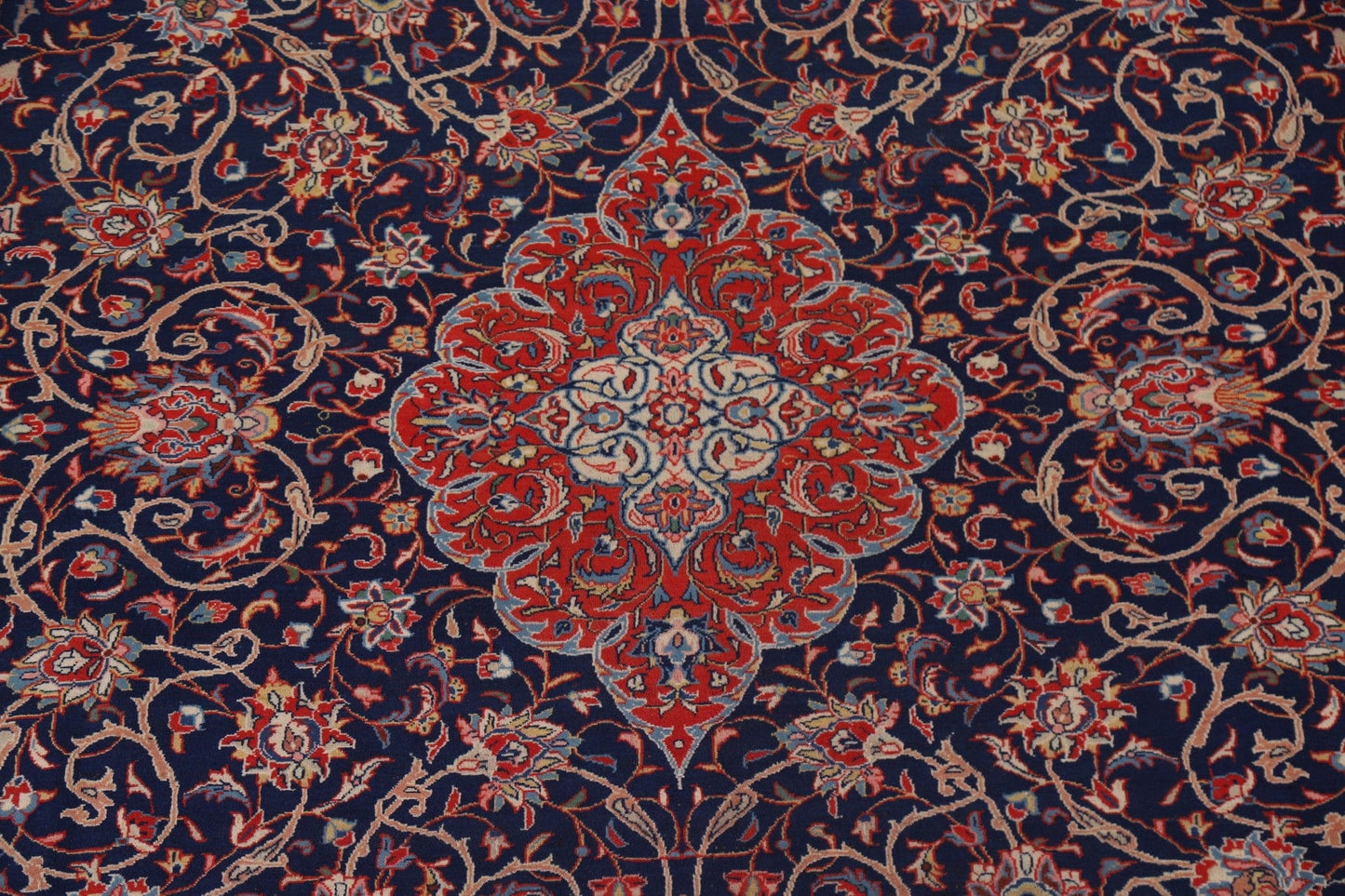 Navy Blue Floral Sarouk Persian Large Rug 10x14