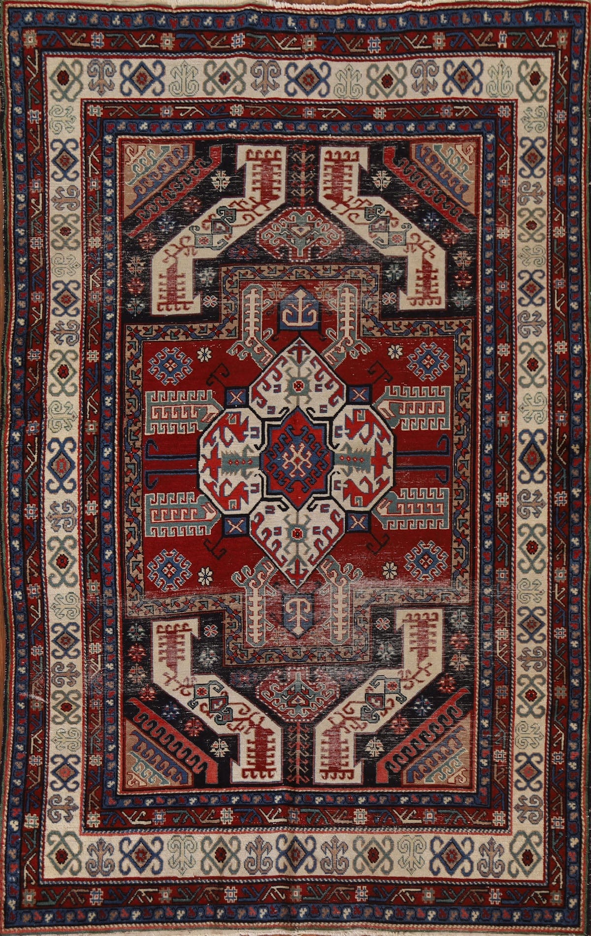 Pre-1900 Antique Kazak Vegetable Dye Rug 4x7