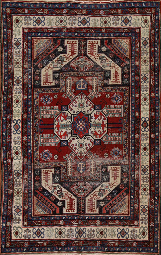 Pre-1900 Antique Kazak Vegetable Dye Rug 4x7