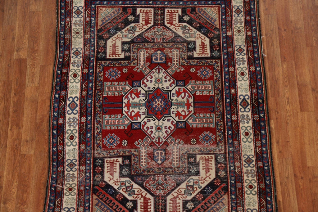 Pre-1900 Antique Kazak Vegetable Dye Rug 4x7