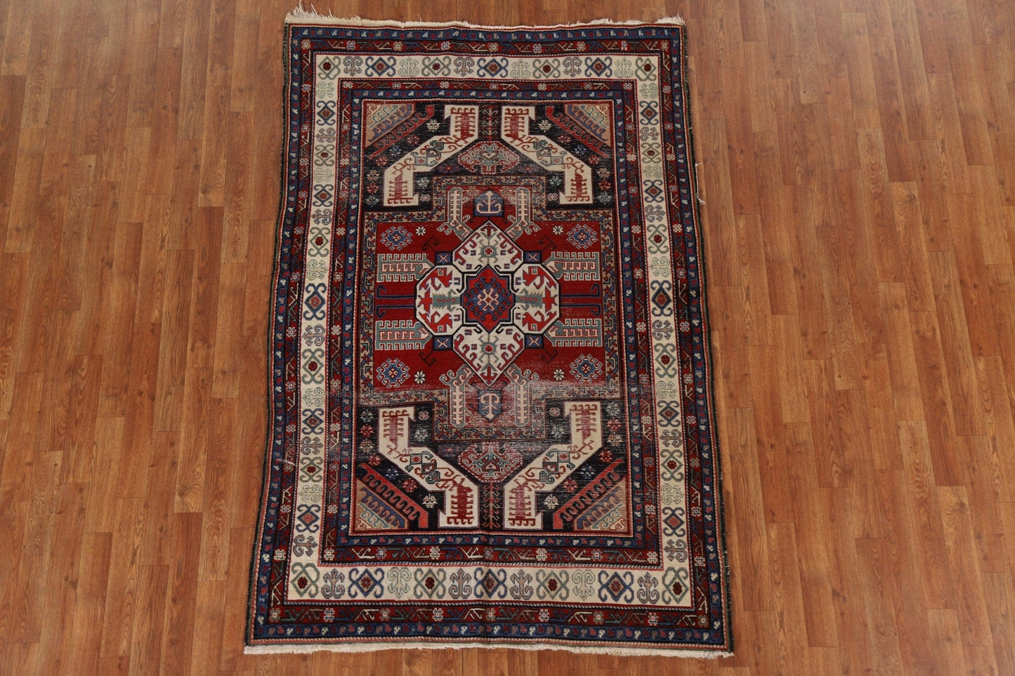 Pre-1900 Antique Kazak Vegetable Dye Rug 4x7