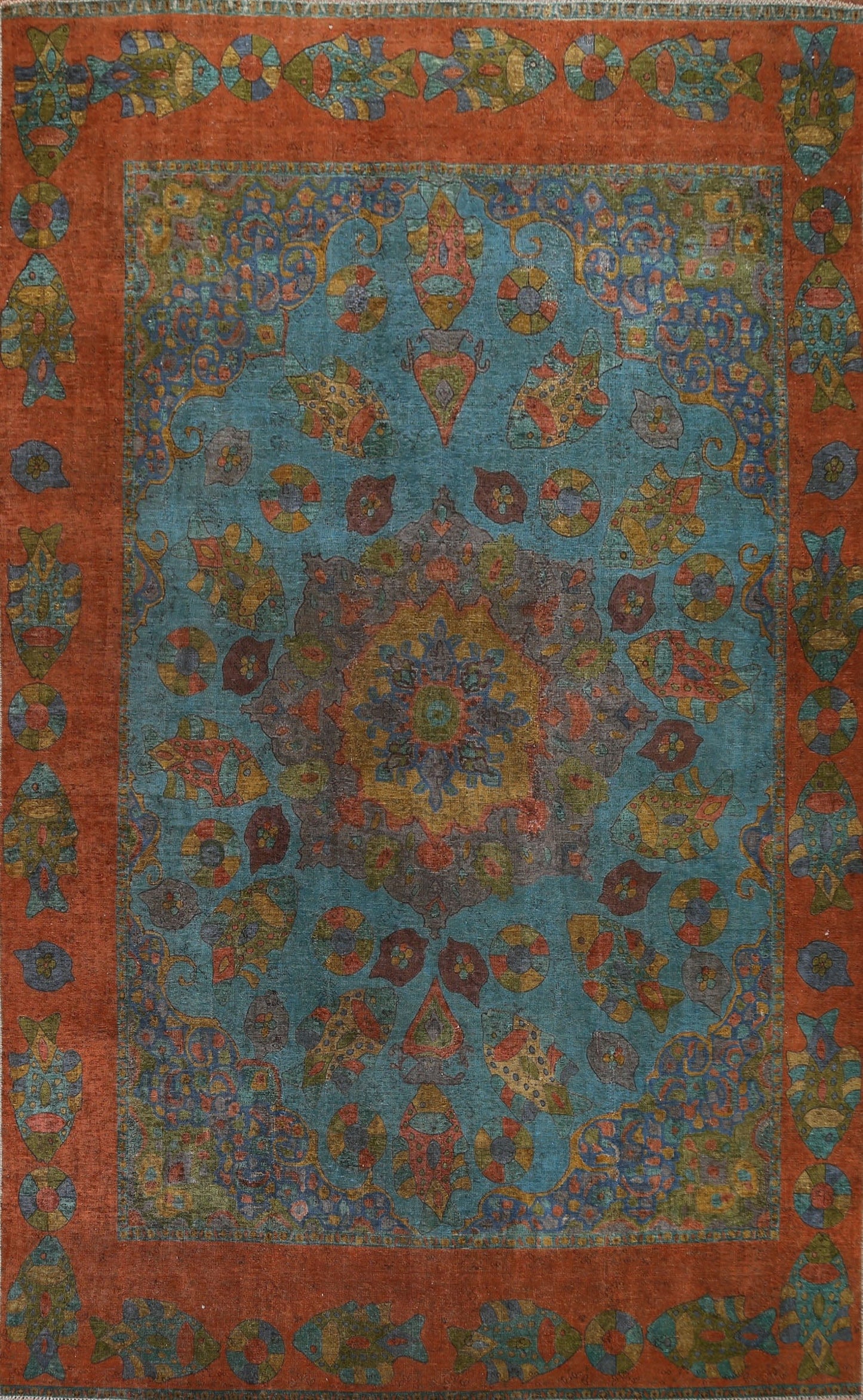 Distressed Over-Dyed Tabriz Persian Area Rug 9x12