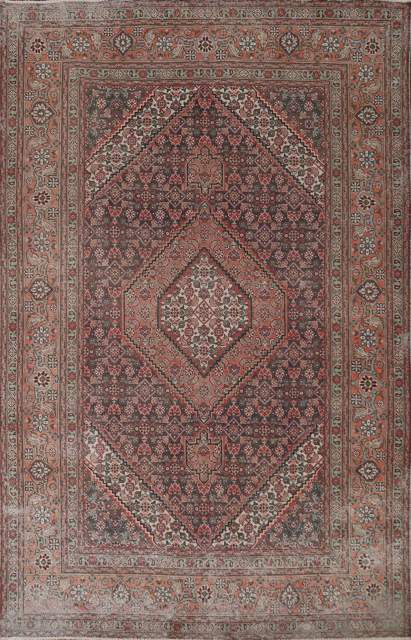 Vintage Geometric Tabriz Persian Area Rug 6x9