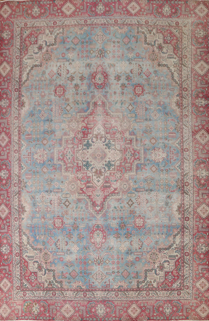 Distressed Blue Tabriz Persian Area Rug 9x12