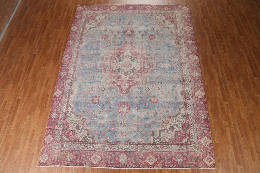 Distressed Blue Tabriz Persian Area Rug 9x12