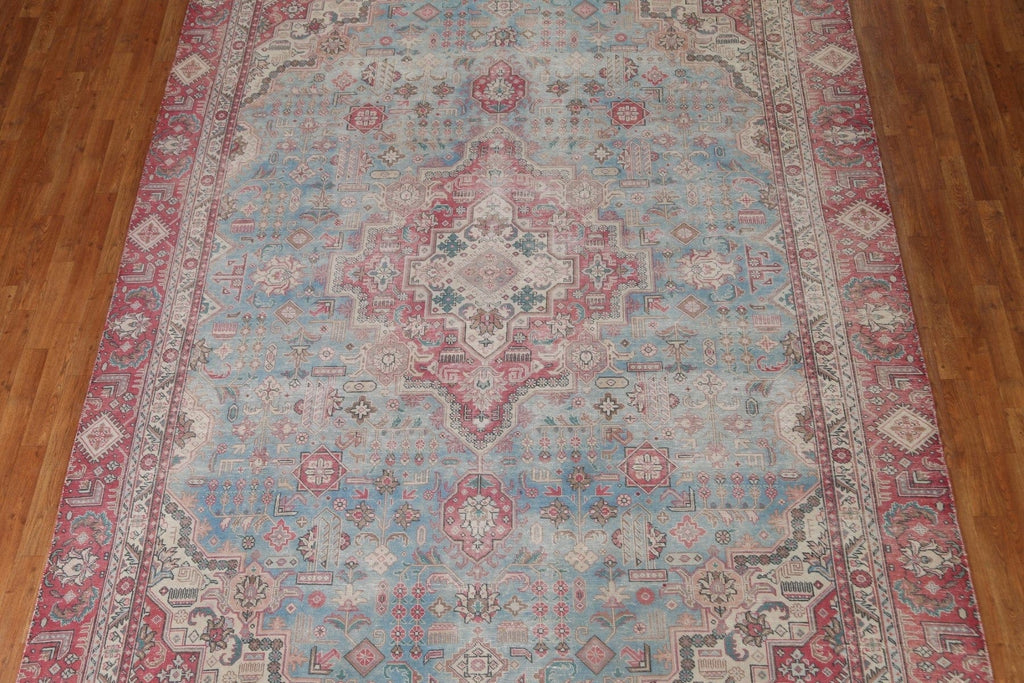 Distressed Blue Tabriz Persian Area Rug 9x12