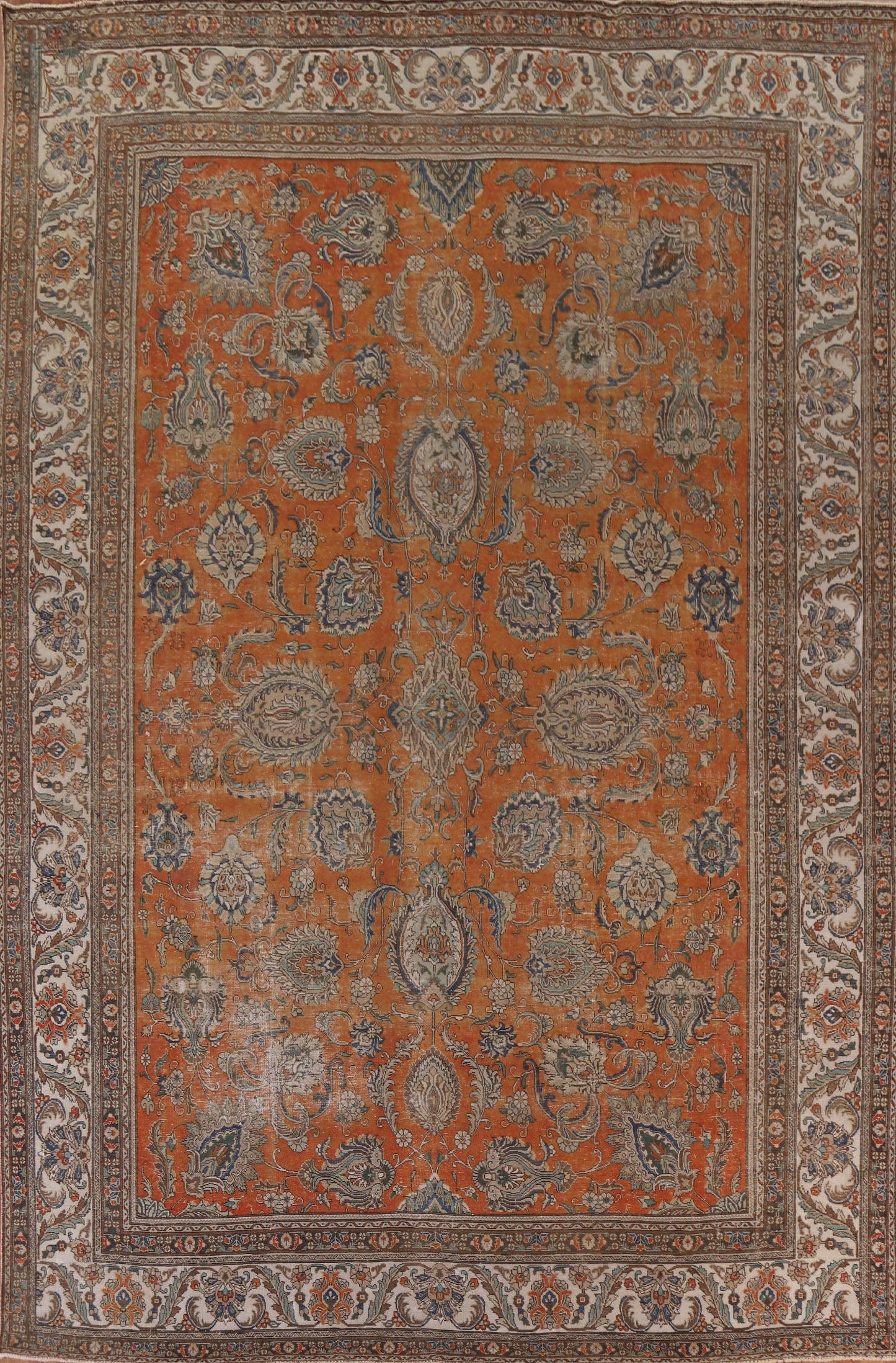 Palace Size Orange Tabriz Persian Rug 11x14