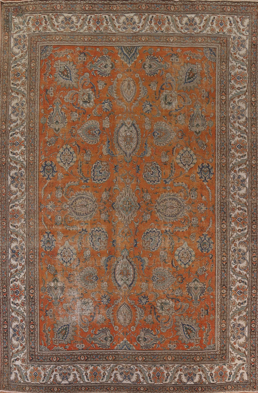 Palace Size Orange Tabriz Persian Rug 11x14