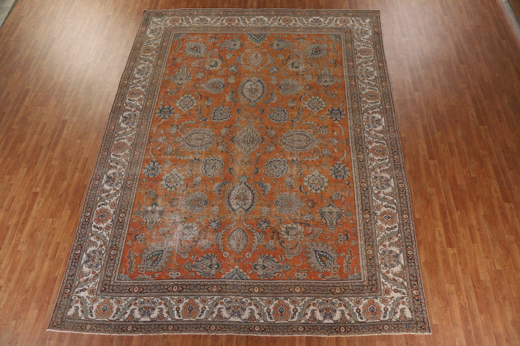 Palace Size Orange Tabriz Persian Rug 11x14