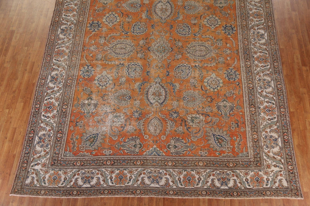 Palace Size Orange Tabriz Persian Rug 11x14