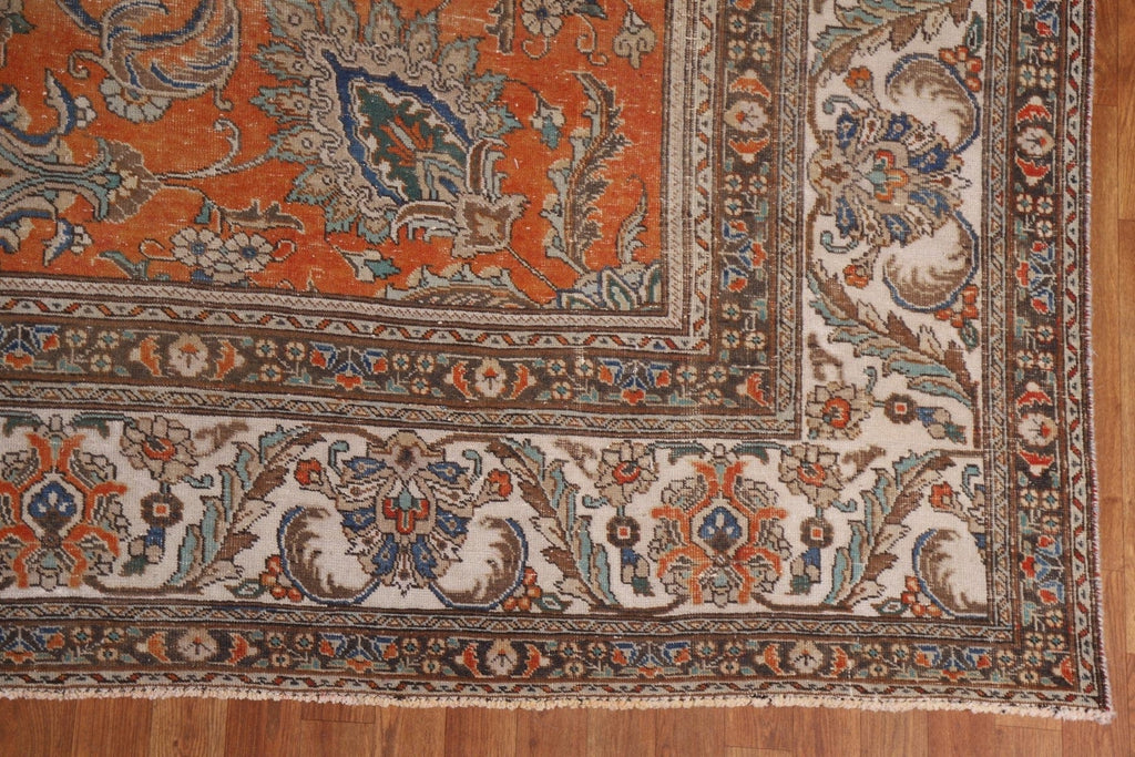 Palace Size Orange Tabriz Persian Rug 11x14