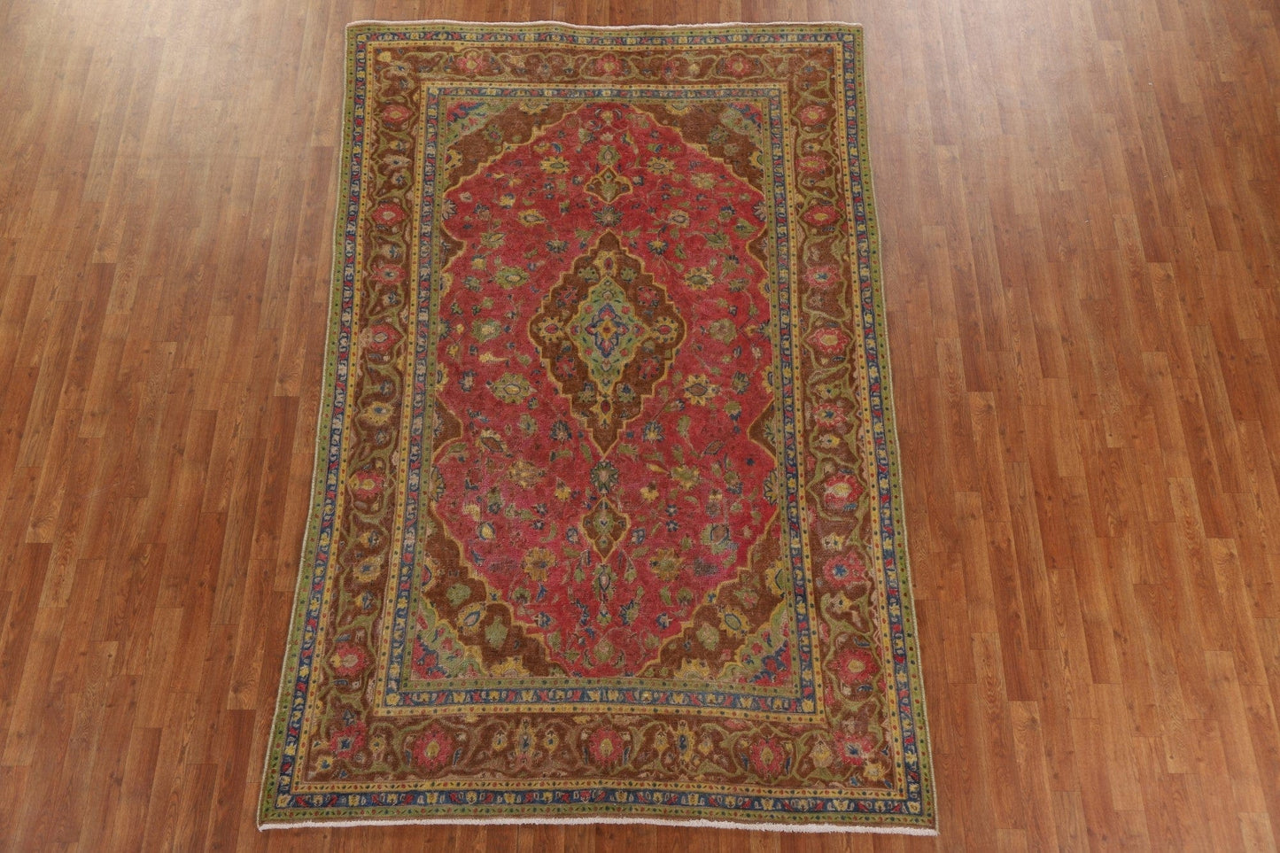 Distressed Over-Dyed Mashad Persian Area Rug 6x9