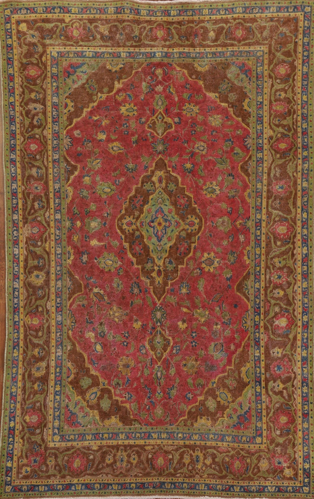 Distressed Over-Dyed Mashad Persian Area Rug 6x9