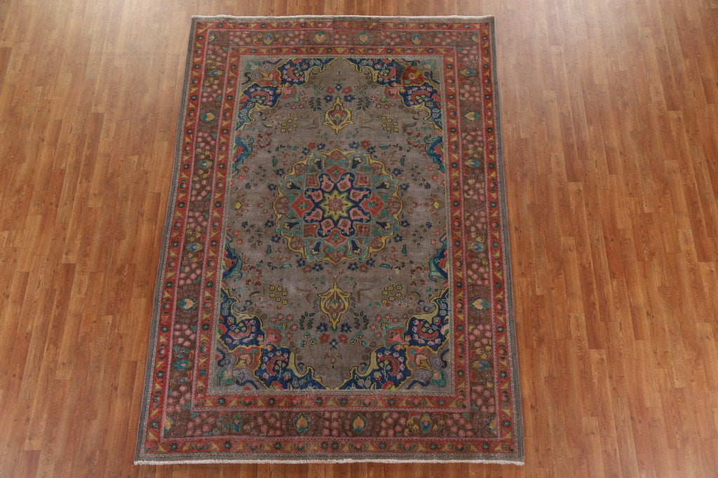 Distressed Over-Dyed Tabriz Persian Area Rug 6x9