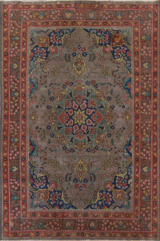 Distressed Over-Dyed Tabriz Persian Area Rug 6x9